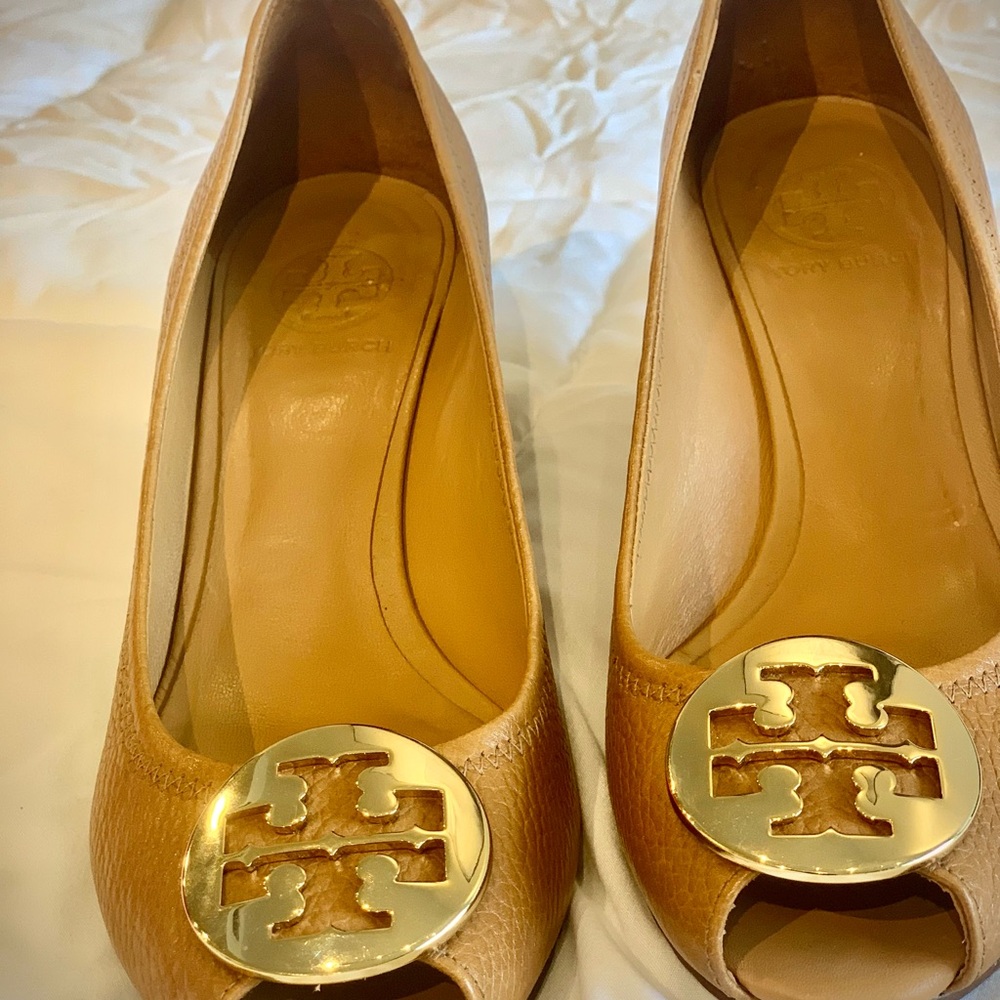 Tory Burch peep toe wedges